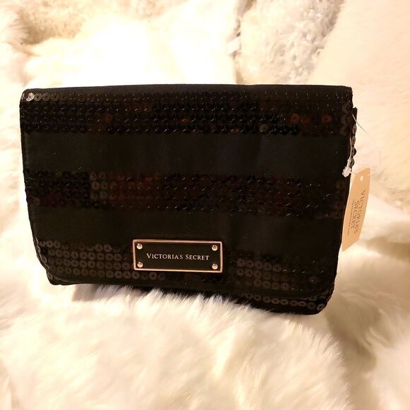 Victoria secrect makeup bag,toiletries etc..black,and black sequins NWT - Picture 1 of 10